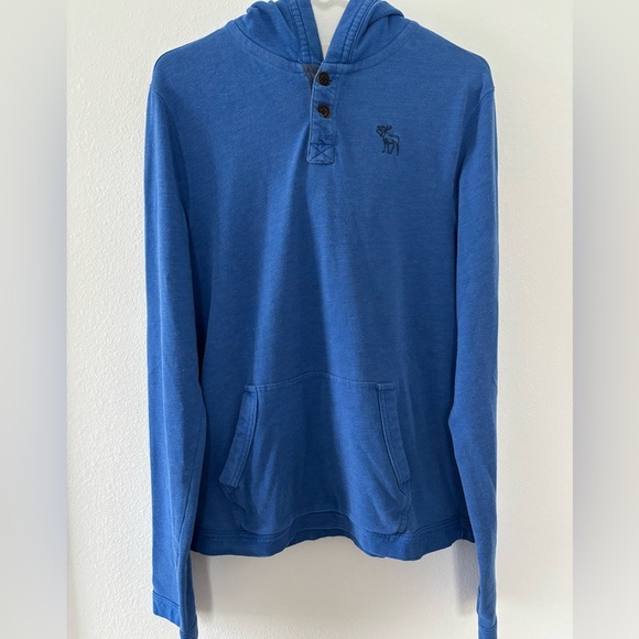 Abercrombie & Fitch Sweatshirt Mens M Blue Hooded Muscle Fit Y2K Moose Preppy - Picture 3 of 7